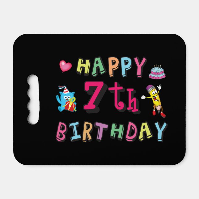 Happy 7th Birthday. 7 year old. Seat Cushion (Front Horizontal)