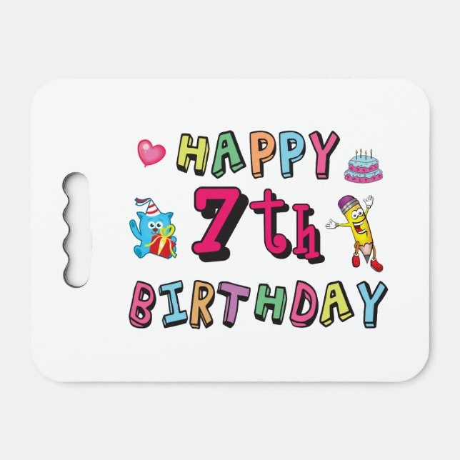 Happy 7th Birthday. 7 year old. Seat Cushion (Front Horizontal)