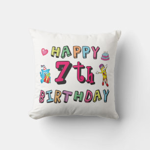 Happy 7th Birthday. 7 year old. Throw Pillow