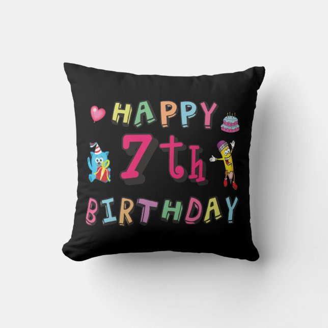 Happy 7th Birthday. 7 year old. Throw Pillow (Front)