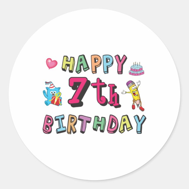 Happy 7th Birthday 7 year old wishes Classic Round Sticker (Front)