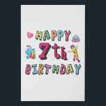 Happy 7th Birthday 7 year old wishes Faux Canvas Print<br><div class="desc">Happy 7th Birthday. Funny and cute Birthday design with lovely teddy bear holding a gift and a funny pencil writing the birthday wishes. A perfect match for clothing,  shirts and accessories.</div>