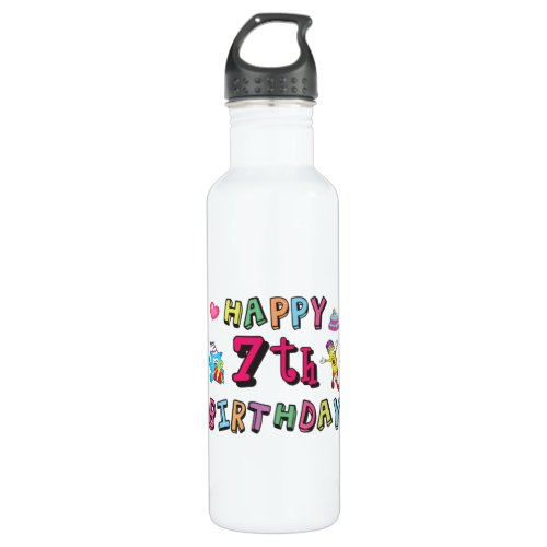 Happy 7th Birthday 7 year old wishes Stainless Steel Water Bottle