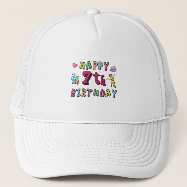 Happy 7th Birthday 7 year old wishes Trucker Hat (Front)