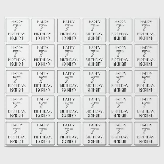 HAPPY 7TH BIRTHDAY; Art Deco Style; Custom Name Wrapping Paper (Flat)