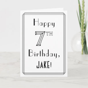 Happy 7th Birthday, Art Deco Style w/ Custom Name Card