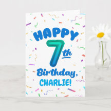 Happy 7th Birthday Card with Custom Name