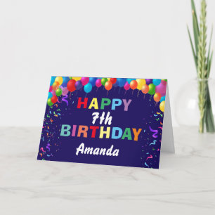 Happy 7th Birthday Colorful Balloons Navy Blue Card