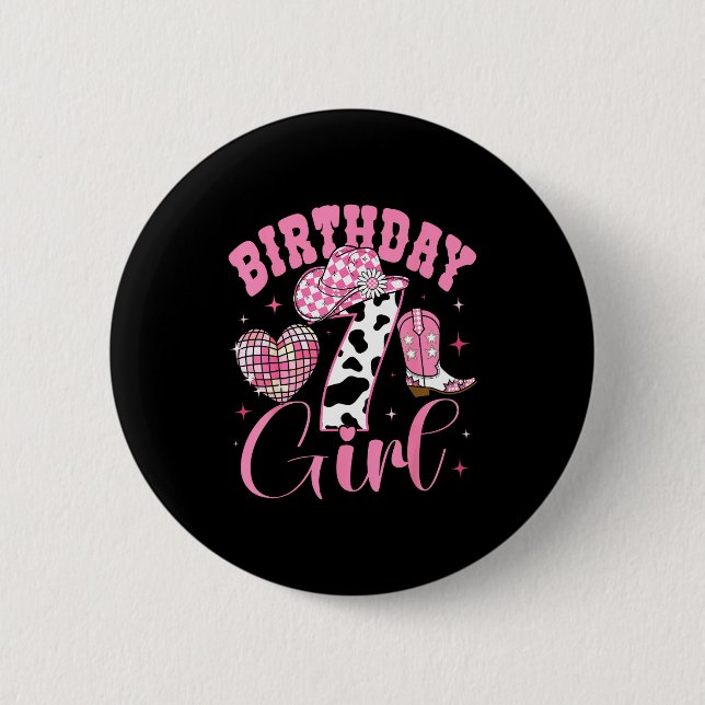 Happy 7th Birthday Girl Outfit Rodeo Western Cowgi Button (Front)