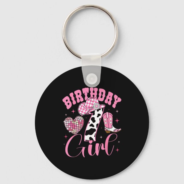 Happy 7th Birthday Girl Outfit Rodeo Western Cowgi Keychain (Front)