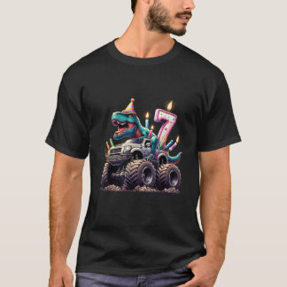 Happy 7th Birthday I m 7 Funny Dinosaur T Rex Mons T-Shirt
