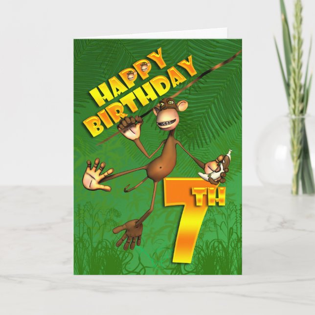 Happy 7th Birthday Monkey Banana Card (Front)