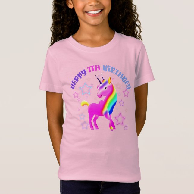 Happy 7th Birthday Neon Unicorn T-shirt (Front)