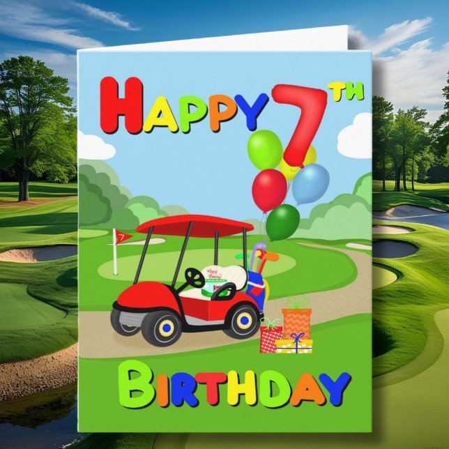 Happy 7th Birthday Red Boys Golf Card (Creator Uploaded)