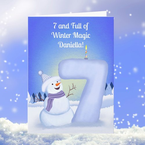 Happy 7th Birthday Snowman with a Snowy Seven 