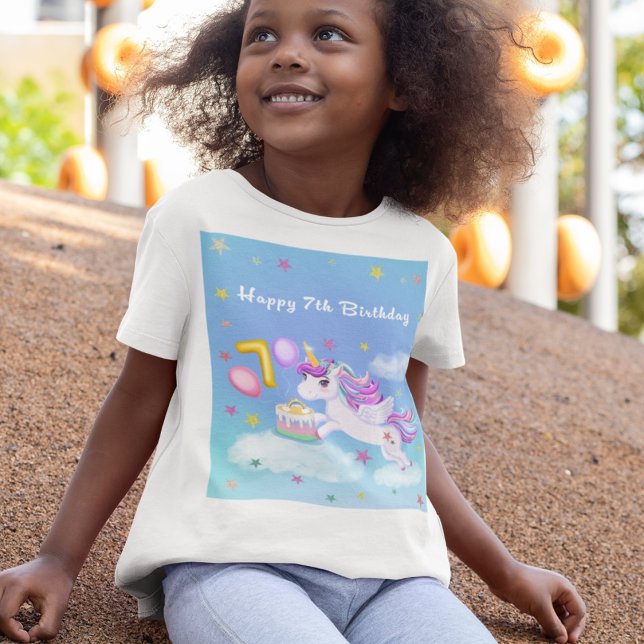 Happy 7th Birthday Unicorn with Birthday Cake T-Shirt (Creator Uploaded)