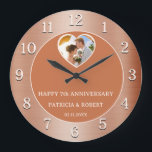 Happy 7th Copper Wedding Anniversary Heart Photo Large Clock<br><div class="desc">Celebrate 7 years of love with this elegant copper-themed anniversary clock featuring a customizable heart-shaped photo template. Perfect for the traditional 7th wedding anniversary gift,  personalize it with your favorite photo and couple’s names to mark this special milestone.</div>