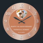 Happy 7th Copper Wedding Anniversary Heart Photo Large Clock<br><div class="desc">Celebrate 7 years of love with this elegant copper-themed anniversary clock featuring a customizable heart-shaped photo template. Perfect for the traditional 7th wedding anniversary gift,  personalize it with your favorite photo and couple’s names to mark this special milestone.</div>