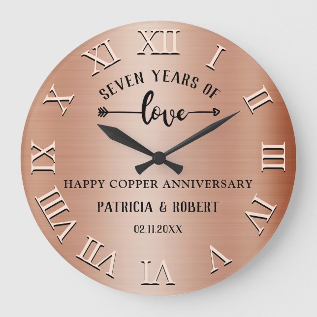 Happy 7th Wedding Anniversary Copper Anniversary  Large Clock (Front)