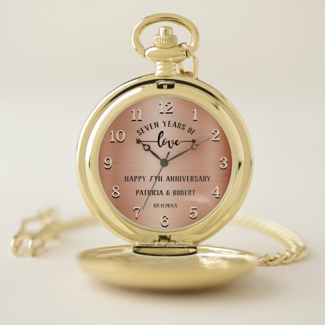 Happy 7th Wedding Anniversary Copper Anniversary Pocket Watch (Inside)
