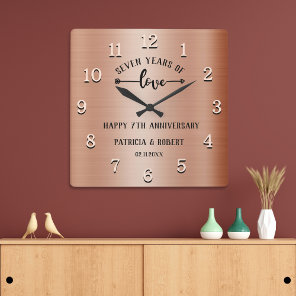 Happy 7th Wedding Anniversary Copper Anniversary Square Wall Clock