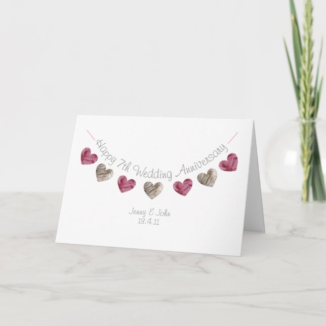 Happy 7th Wedding Anniversary wool heart card (Front)