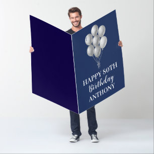 Happy 80th Birthday Balloon Navy Blue Card