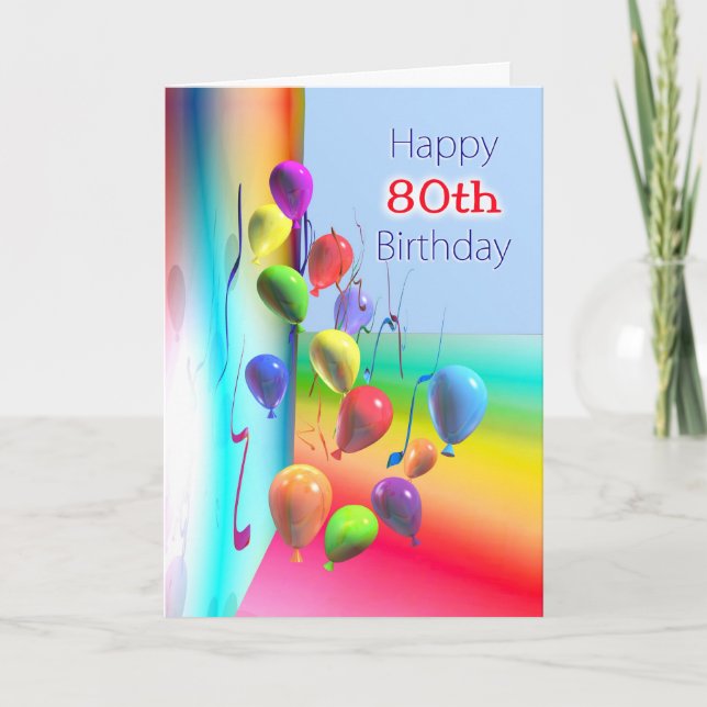 Happy 80th Birthday Balloon Wall Card (Front)