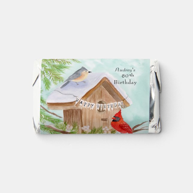  Happy 80th Birthday Birds at Birdhouse Hershey's Miniatures (Front)