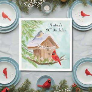 Happy 80th Birthday Birds at Birdhouse Napkins