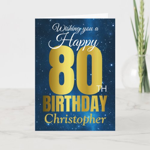 Happy 80th Birthday Blue Gold Card