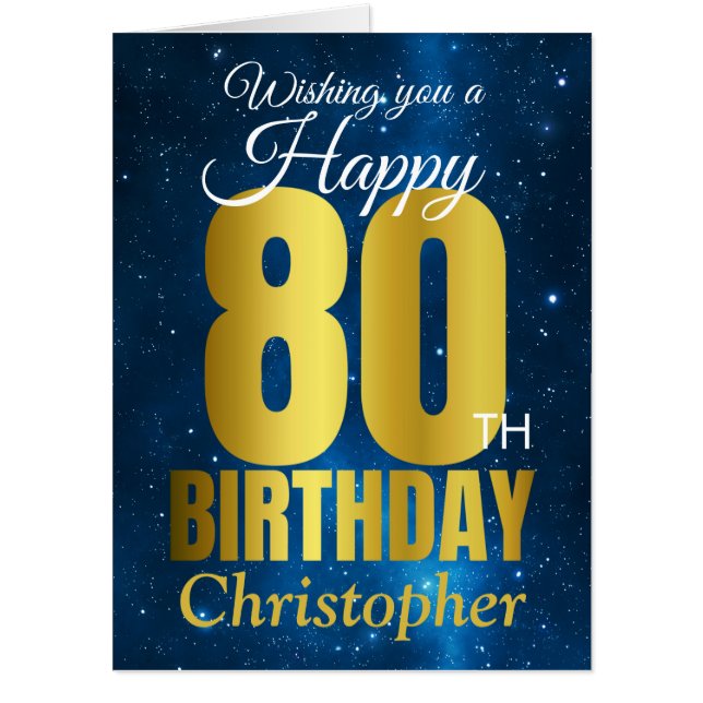 Happy 80th Birthday Blue Gold Jumbo Card (Front)