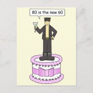 Happy 80th Birthday Cartoon Man on a Cake Postcard