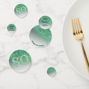 Happy 80th Birthday Chic Falling Green Glitter Confetti