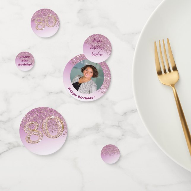 Happy 80th Birthday Chic Falling Rose Gold Glitter Confetti (Group)