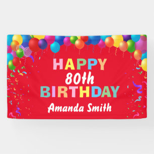 Happy 80th Birthday Colorful Balloons Red Banner