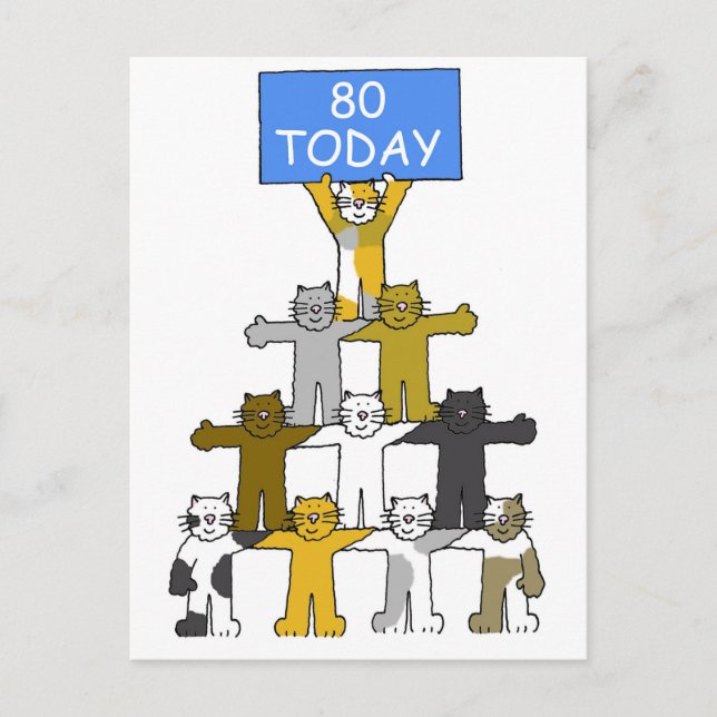 Happy 80th Birthday Cute Cartoon Cats Postcard (Front)