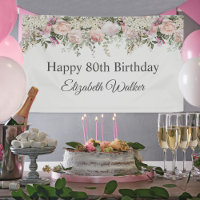 Happy 80th Birthday Feminine Pink Roses Floral