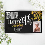 Happy 80th Birthday Gold Foliage 3 Photo Backdrop Banner<br><div class="desc">Happy 80th Birthday Gold Foliage 3 Photo Backdrop Banner. Celebrate a milestone in style with this Elegant Black & Gold 80th Birthday Banner. Featuring a sophisticated black background adorned with luxurious gold foliage, this design adds a touch of class. Personalized with three photos, this banner is perfect for making the...</div>