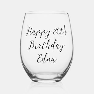 Happy 80th Birthday Keepsake Name Stemless Wine Glass