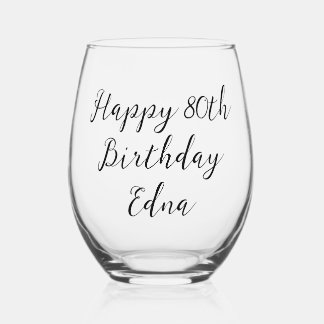 Happy 80th Birthday Keepsake Name  Stemless Wine Glass