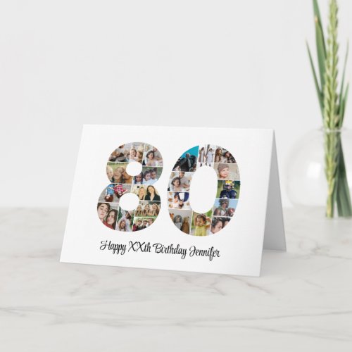 Happy 80th Birthday Number 80 Custom Photo Collage Card