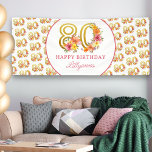 Happy 80th Birthday Party Floral Gold Number 80 Banner<br><div class="desc">80th birthday bannerwith gold number 80 decorated with pretty flowers. Feminine and elegant design with watercolor floral arrangements in shades of pink yellow orange and purple. Perfect for 80th birthday celebration,  spring or summer birthday lunch,  garden tea party etc.</div>