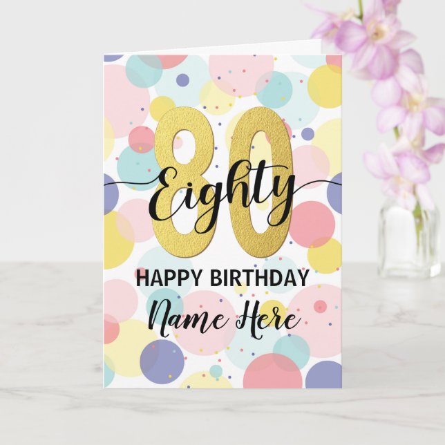 Happy 80th Birthday Pastel Rainbow Gold Woman Card (Orchid)