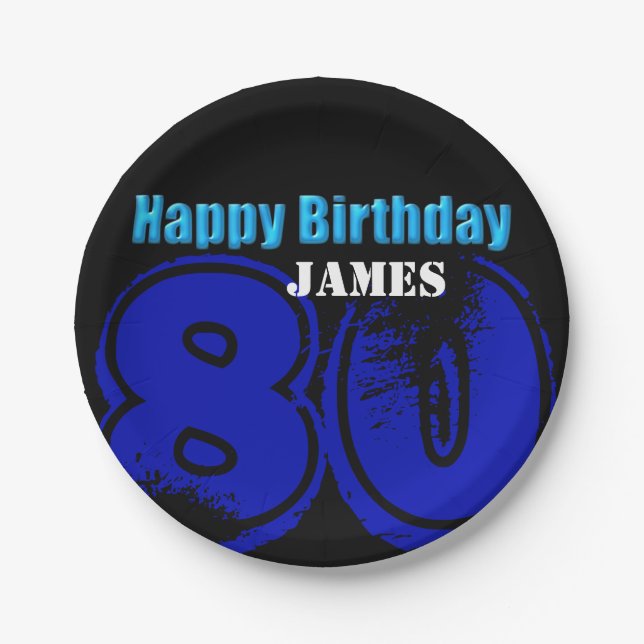 Happy 80th Birthday Personalized Paper Plates (Front)