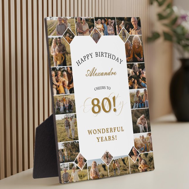 Happy 80th Birthday Personalized Photo Collage Plaque (Happy Birthday Cheers To 80 Years Photo Collage Plaque)