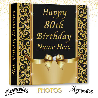 Happy 80th Birthday Photo Album, Personalized 3 Ring Binder