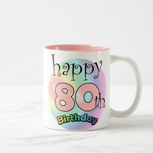 Happy 80th Birthday (Pink) Two-Tone Coffee Mug (Right)