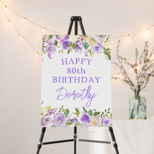 Happy 80th Birthday Purple Rose Floral Custom Foam Board