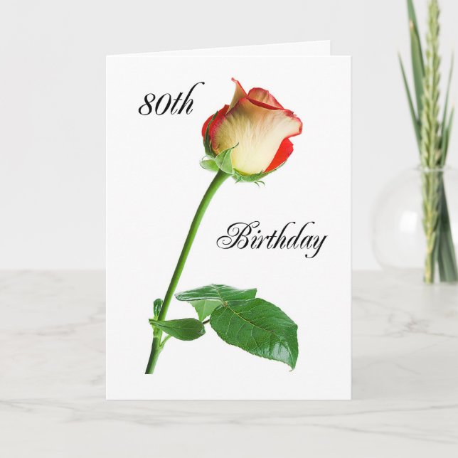 Happy 80th Birthday Rose Card (Front)